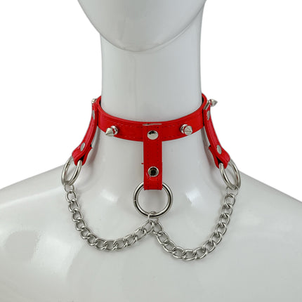 FCK515SPIKE  3/4" PATENT HANGING RING BONDAGE CHOKER