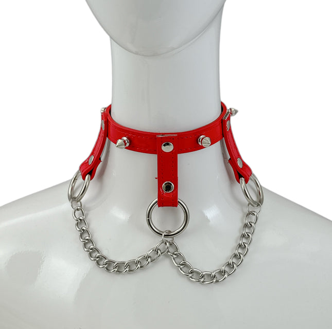 FCK515SPIKE  3/4" PATENT HANGING RING BONDAGE CHOKER