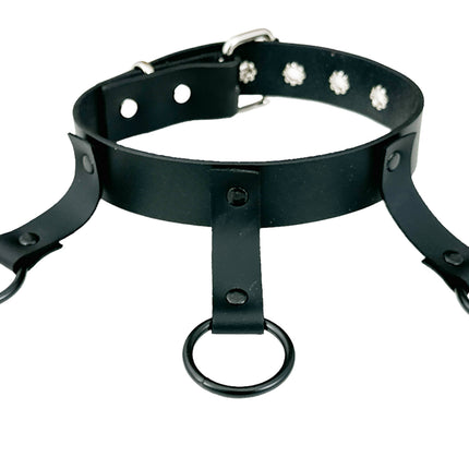 FCK516   LEATHER 1 1/4" CHOKER WITH 1" HANGING RING BONDAGE CHOKER