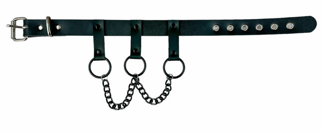 FCK516CHAIN    LEATHER 1 1/4" CHOKER WITH 1" HANGING RING BONDAGE CHOKER