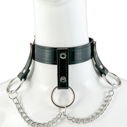 FCK516CHAIN    LEATHER 1 1/4" CHOKER WITH 1" HANGING RING BONDAGE CHOKER