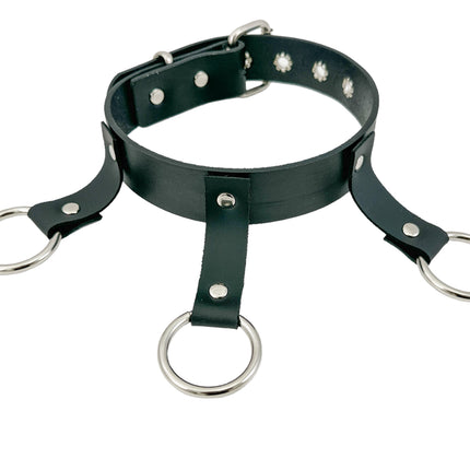 FCK516   LEATHER 1 1/4" CHOKER WITH 1" HANGING RING BONDAGE CHOKER