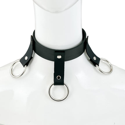 FCK516   LEATHER 1 1/4" CHOKER WITH 1" HANGING RING BONDAGE CHOKER