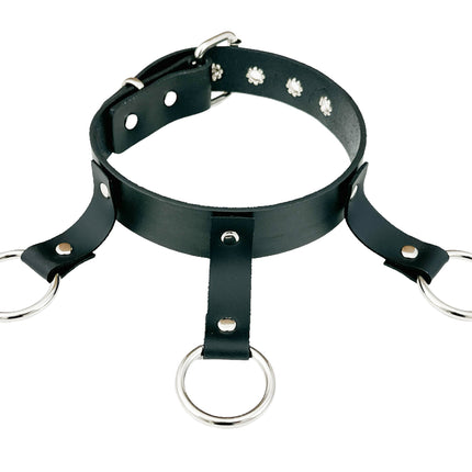 FCK516   LEATHER 1 1/4" CHOKER WITH 1" HANGING RING BONDAGE CHOKER