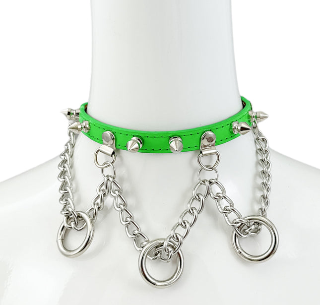 FCK517 SPIKE CHAIN 1/2" PATENT HANGING RING BONDAGE CHOKER