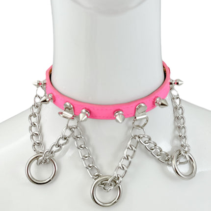 FCK517 SPIKE CHAIN 1/2" PATENT HANGING RING BONDAGE CHOKER