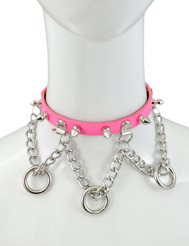 FCK517 SPIKE CHAIN 1/2" PATENT HANGING RING BONDAGE CHOKER
