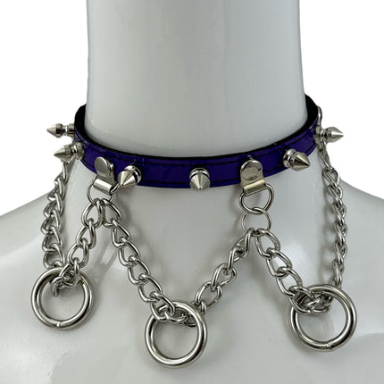 FCK517 SPIKE CHAIN 1/2" PATENT HANGING RING BONDAGE CHOKER