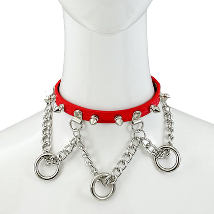 FCK517 SPIKE CHAIN 1/2" PATENT HANGING RING BONDAGE CHOKER