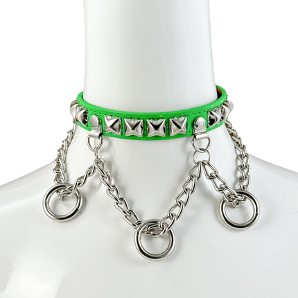 FCK520 STUDDED CHAIN 3/4" PATENT HANGING RING BONDAGE CHOKER
