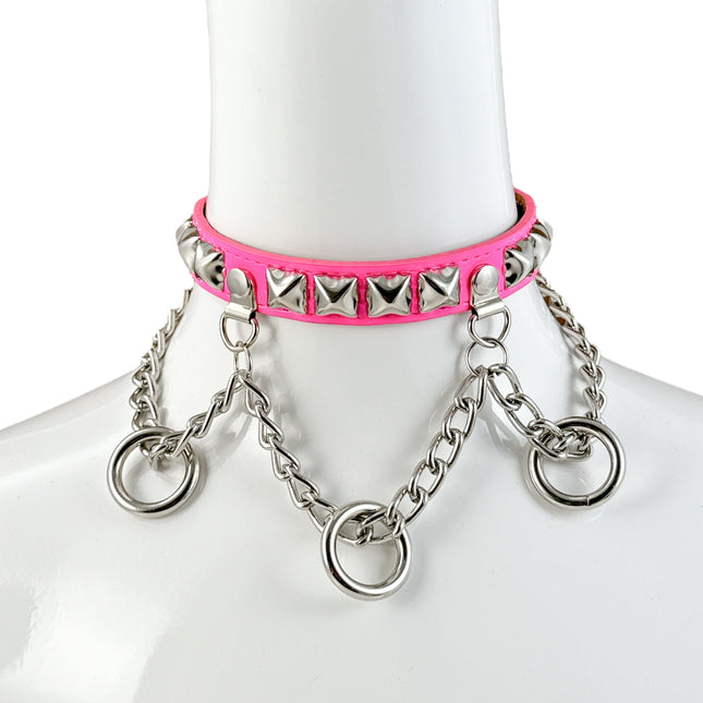 FCK520 STUDDED CHAIN 3/4" PATENT HANGING RING BONDAGE CHOKER