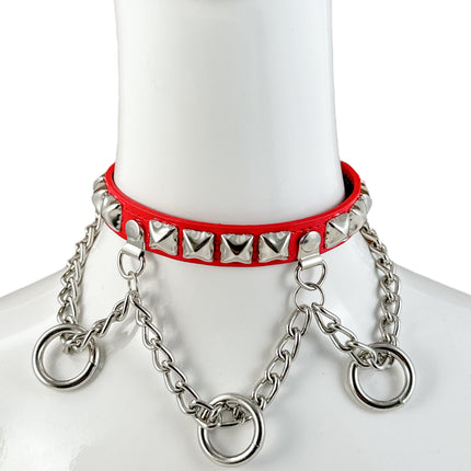 FCK520 STUDDED CHAIN 3/4" PATENT HANGING RING BONDAGE CHOKER