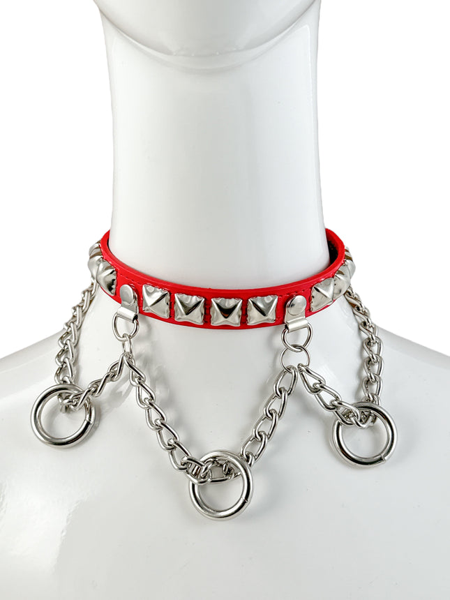 FCK520 STUDDED CHAIN 3/4" PATENT HANGING RING BONDAGE CHOKER