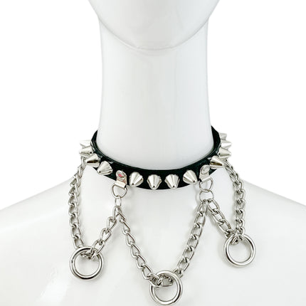 FCK521 UK77  STUDDED CHAIN 3/4" PATENT HANGING RING BONDAGE CHOKER