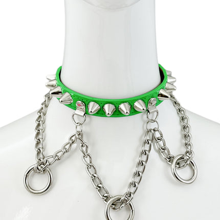 FCK521 UK77  STUDDED CHAIN 3/4" PATENT HANGING RING BONDAGE CHOKER