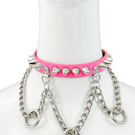 FCK521 UK77  STUDDED CHAIN 3/4" PATENT HANGING RING BONDAGE CHOKER