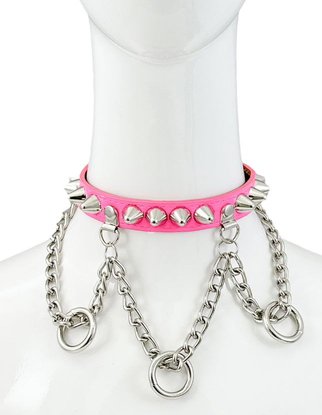 FCK521 UK77  STUDDED CHAIN 3/4" PATENT HANGING RING BONDAGE CHOKER