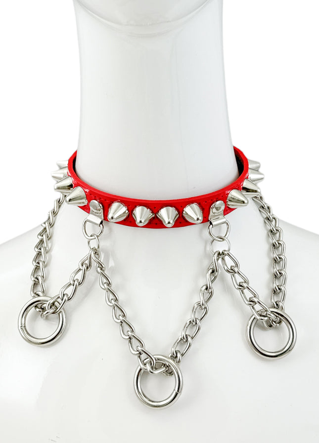 FCK521 UK77  STUDDED CHAIN 3/4" PATENT HANGING RING BONDAGE CHOKER
