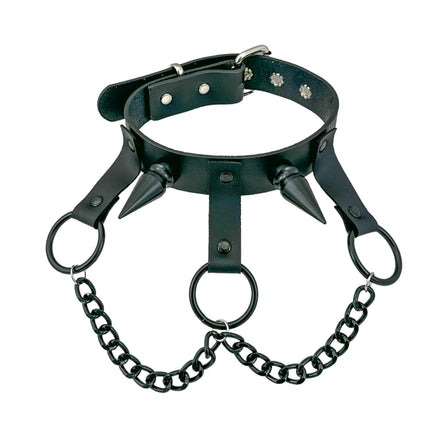 FCK525LEATHER  LARGE 2"  SPIKE  1 1/4" PATENT HANGING RING BONDAGE CHOKER