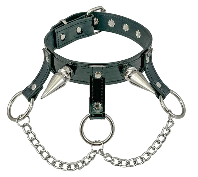 FCK525P 2" SPIKE  CHAIN 1 1/4" PATENT HANGING RING BONDAGE CHOKER