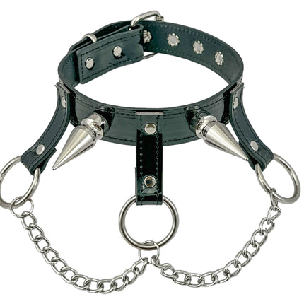 FCK525P  LARGE 2"  SPIKE  1 1/4" PATENT HANGING RING BONDAGE CHOKER