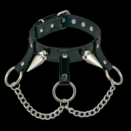 FCK525P 2" SPIKE  CHAIN 1 1/4" PATENT HANGING RING BONDAGE CHOKER