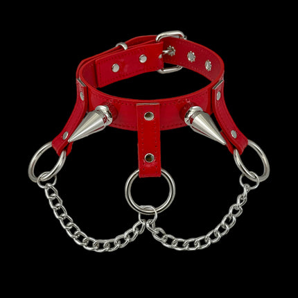 FCK525P  LARGE 2"  SPIKE  1 1/4" PATENT HANGING RING BONDAGE CHOKER