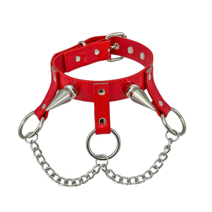 FCK525P 2" SPIKE  CHAIN 1 1/4" PATENT HANGING RING BONDAGE CHOKER