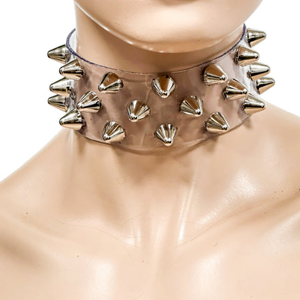 FCK535VN-CLR 3 ROWS UK77 STUDS CHOKER  PVC CLEAR