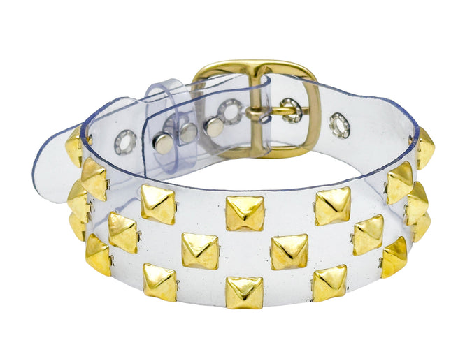 FCK537VN-CLR 3 ROWS PYRAMID  STUDS CHOKER  PVC CLEAR