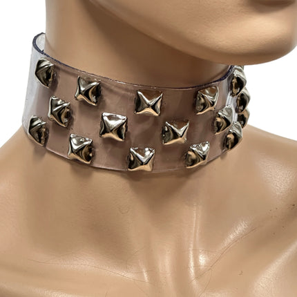 FCK537VN-CLR 3 ROWS PYRAMID  STUDS CHOKER  PVC CLEAR