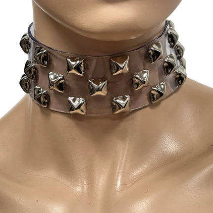 FCK537VN-CLR 3 ROWS PYRAMID  STUDS CHOKER  PVC CLEAR