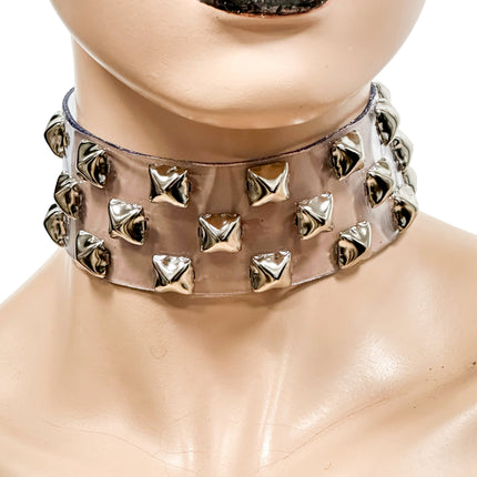 FCK537VN-CLR 3 ROWS PYRAMID  STUDS CHOKER  PVC CLEAR