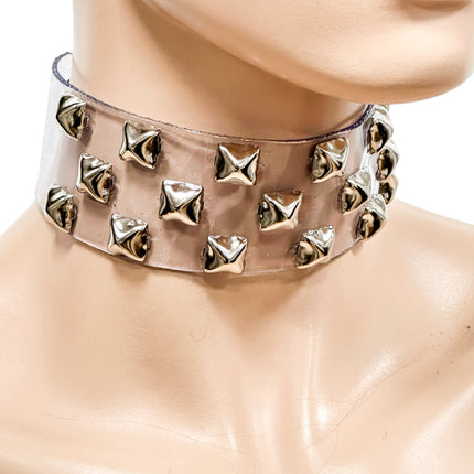 FCK537VN-CLR 3 ROWS PYRAMID  STUDS CHOKER  PVC CLEAR