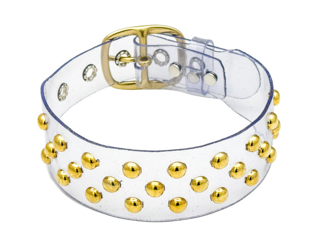 FCK542 VN-CLR 3 ROWS SMALL ROUND STUDS CHOKER  PVC CLEAR