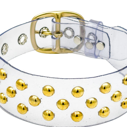 FCK542 VN-CLR 3 ROWS SMALL ROUND STUDS CHOKER  PVC CLEAR