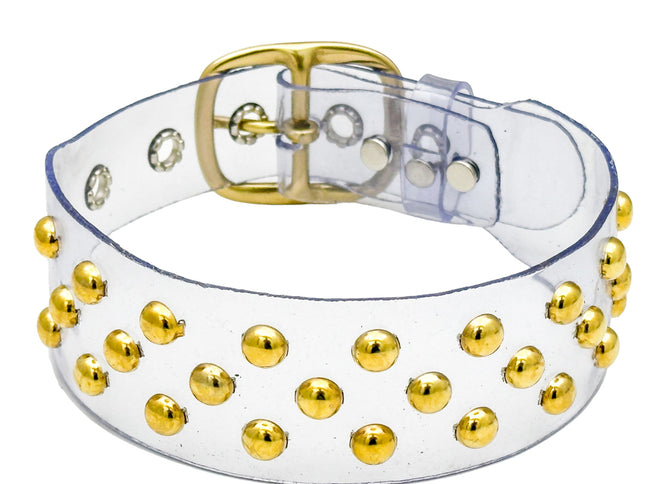 FCK542 VN-CLR 3 ROWS SMALL ROUND STUDS CHOKER  PVC CLEAR