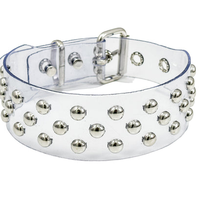 FCK542 VN-CLR 3 ROWS SMALL ROUND STUDS CHOKER  PVC CLEAR