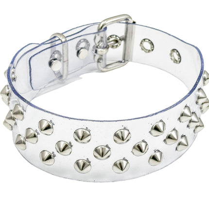 FCK543 VN-CLR 3 ROWS SMALL CONICAL  STUDS CHOKER  PVC CLEAR