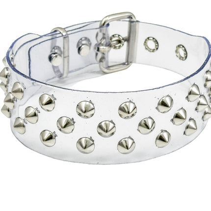 FCK543 VN-CLR 3 ROWS SMALL CONICAL  STUDS CHOKER  PVC CLEAR