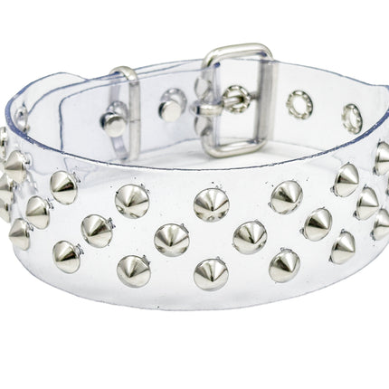 FCK543 VN-CLR 3 ROWS SMALL CONICAL  STUDS CHOKER  PVC CLEAR