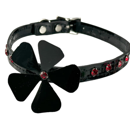 FCK858LEATHER  FLOWER RHINESTONE  CHOKER