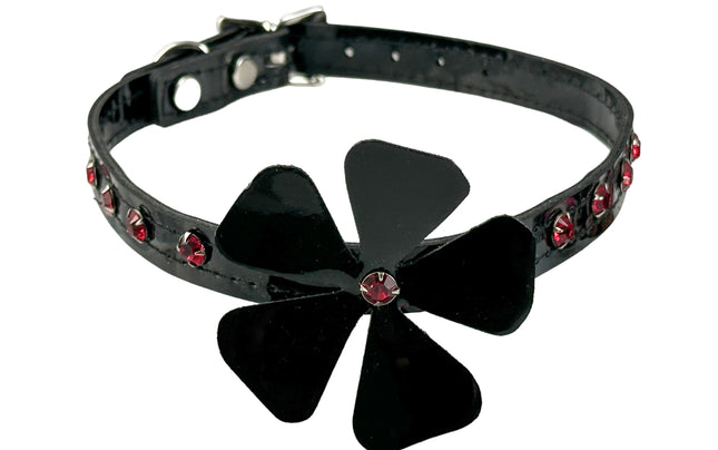 FCK858LEATHER  FLOWER RHINESTONE  CHOKER