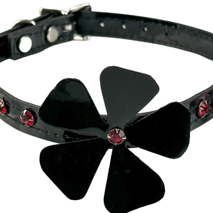 FCK858PATENT BLACK   FLOWER RHINESTONE  CHOKER
