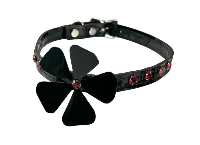 FCK858PATENT BLACK   FLOWER RHINESTONE  CHOKER