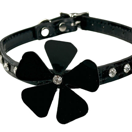 FCK858LEATHER  FLOWER RHINESTONE  CHOKER