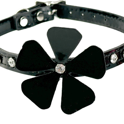 FCK858LEATHER  FLOWER RHINESTONE  CHOKER