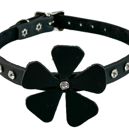 FCK858LEATHER  FLOWER RHINESTONE  CHOKER