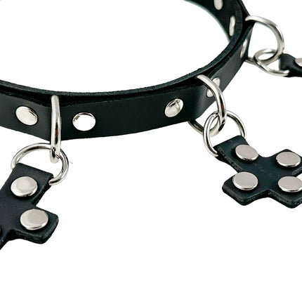 FCK575 CROSS HANGING LEATHER CHOKER