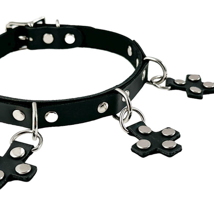FCK575 CROSS HANGING LEATHER CHOKER